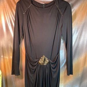 Vintage 1980’s slinky black maxi dress bronze accents‎ 36” chest 15” waist 208